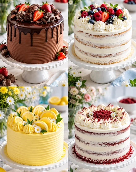 Selección de pasteles creativos con acabados variados